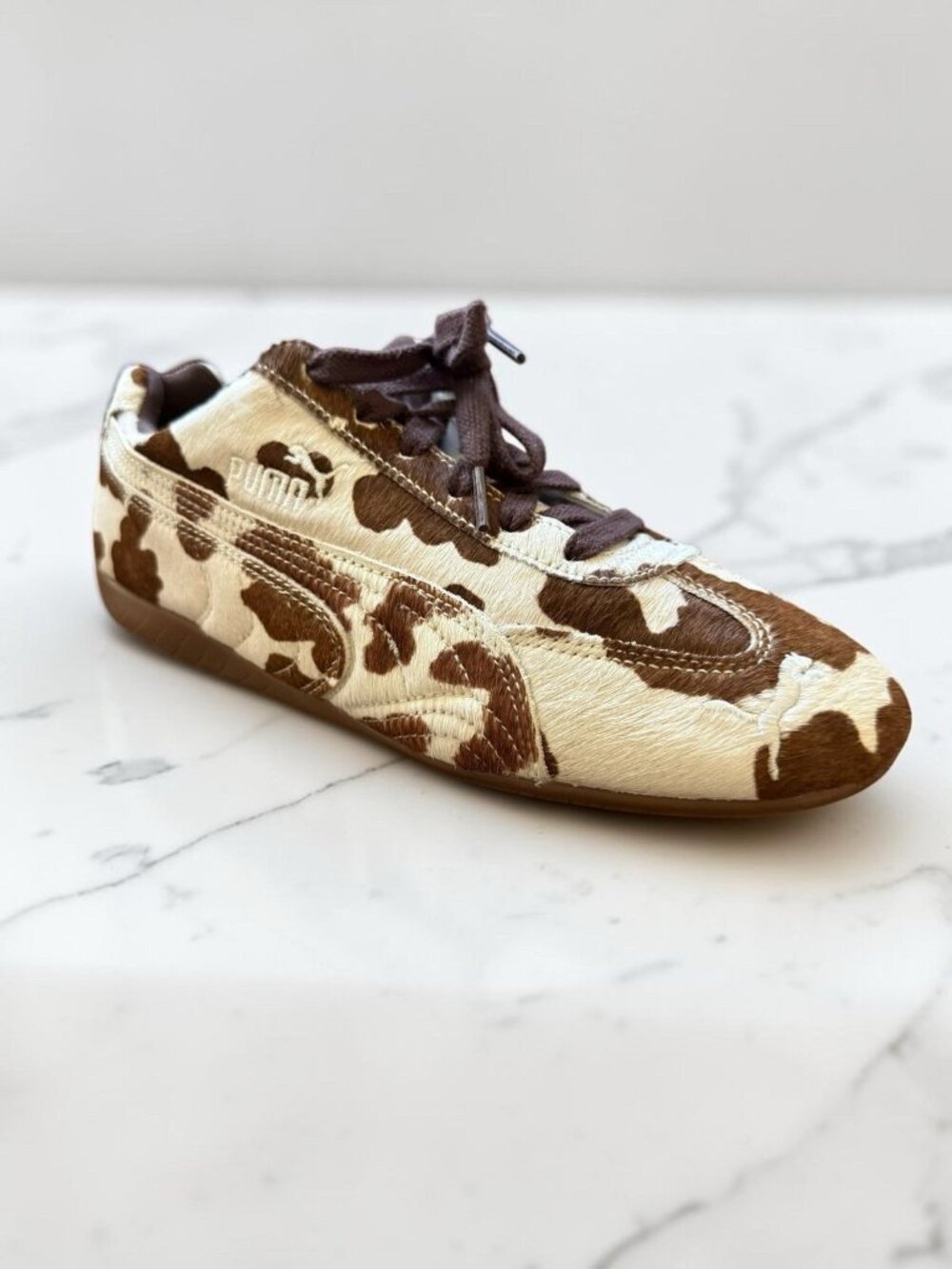 Puma Speedcat Cow Print Pony Hair Sneakers Women US 10 Brown White NWOB